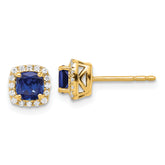 14k 1/10 carat Lab Grown Diamond VS/SI+ G+ and Created Sapphire Complete Square Halo Post Earrings
